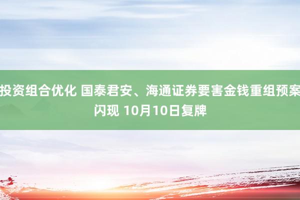 投资组合优化 国泰君安、海通证券要害金钱重组预案闪现 10月10日复牌