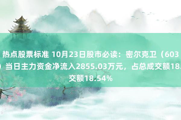 热点股票标准 10月23日股市必读：密尔克卫（603713）当日主力资金净流入2855.03万元，占总成交额18.54%