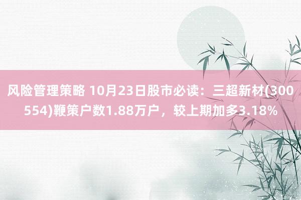 风险管理策略 10月23日股市必读：三超新材(300554)鞭策户数1.88万户，较上期加多3.18%