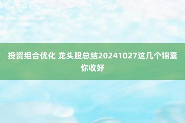 投资组合优化 龙头股总结20241027这几个锦囊你收好