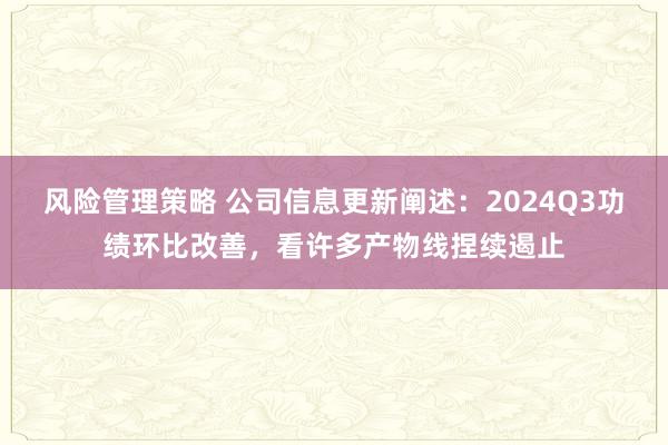 风险管理策略 公司信息更新阐述：2024Q3功绩环比改善，看许多产物线捏续遏止