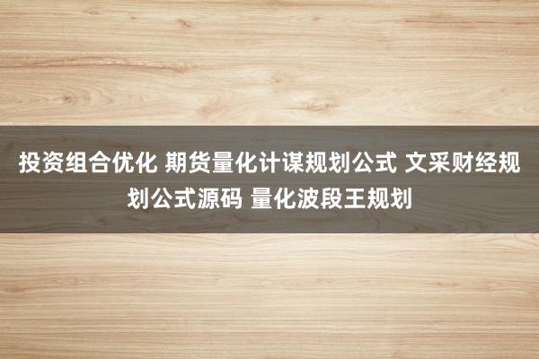 投资组合优化 期货量化计谋规划公式 文采财经规划公式源码 量化波段王规划