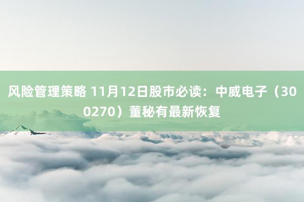 风险管理策略 11月12日股市必读：中威电子（300270）董秘有最新恢复