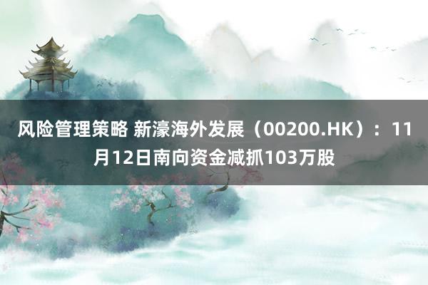 风险管理策略 新濠海外发展（00200.HK）：11月12日南向资金减抓103万股