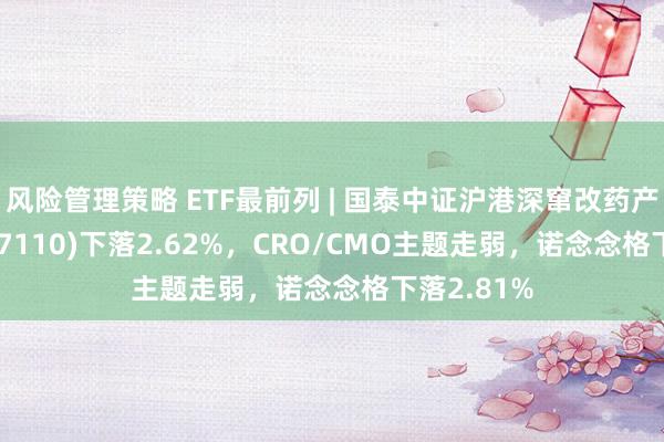 风险管理策略 ETF最前列 | 国泰中证沪港深窜改药产业ETF(517110)下落2.62%，CRO/CMO主题走弱，诺念念格下落2.81%