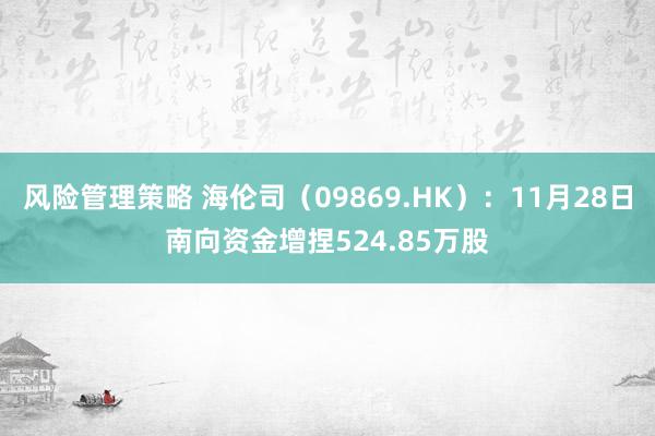 风险管理策略 海伦司（09869.HK）：11月28日南向资金增捏524.85万股