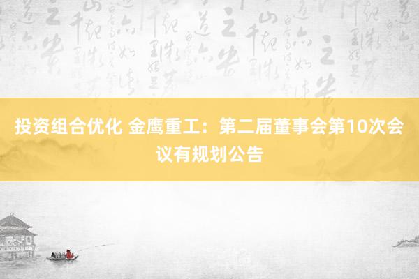 投资组合优化 金鹰重工：第二届董事会第10次会议有规划公告