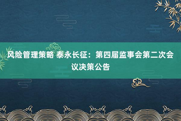 风险管理策略 泰永长征：第四届监事会第二次会议决策公告