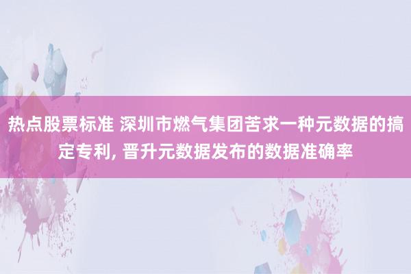 热点股票标准 深圳市燃气集团苦求一种元数据的搞定专利, 晋升元数据发布的数据准确率