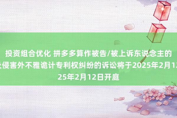 投资组合优化 拼多多算作被告/被上诉东说念主的2起波及侵害外不雅诡计专利权纠纷的诉讼将于2025年2月12日开庭