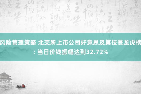 风险管理策略 北交所上市公司好意思及第技登龙虎榜: 当日价钱振幅达到32.72%