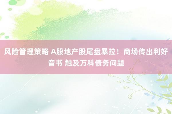 风险管理策略 A股地产股尾盘暴拉！商场传出利好音书 触及万科债务问题