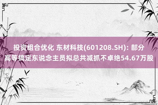 投资组合优化 东材科技(601208.SH): 部分高等搞定东说念主员拟总共减抓不卓绝54.67万股