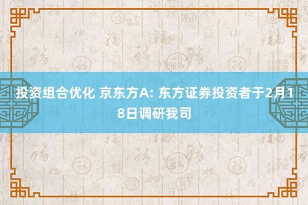 投资组合优化 京东方A: 东方证券投资者于2月18日调研我司