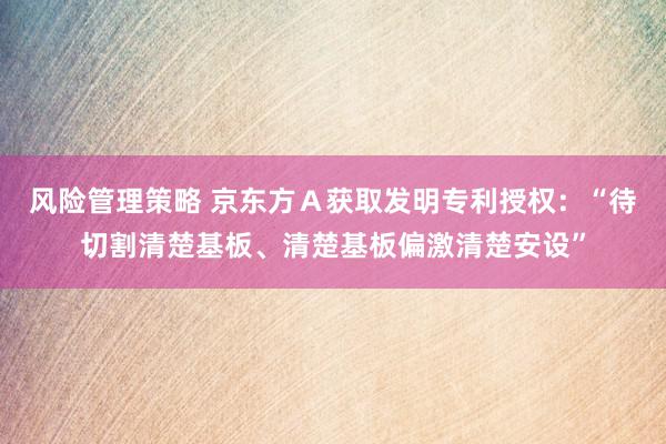 风险管理策略 京东方Ａ获取发明专利授权：“待切割清楚基板、清楚基板偏激清楚安设”