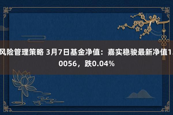 风险管理策略 3月7日基金净值：嘉实稳骏最新净值1.0056，跌0.04%