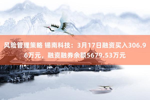 风险管理策略 锡南科技：3月17日融资买入306.96万元，融资融券余额5679.53万元